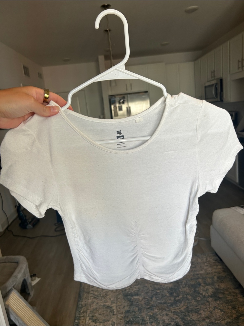 ME Makeover Essentials White Short Sleeve Ruched Tee